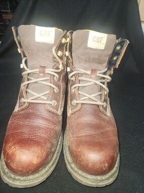 Caterpillar Brown Leather Work Boots with Tan Accents